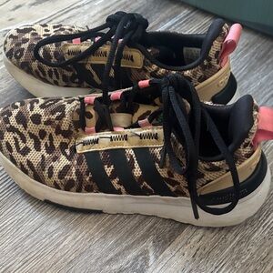 Adidas Leopard Pattern Sneakers with Black and Pink Accents
